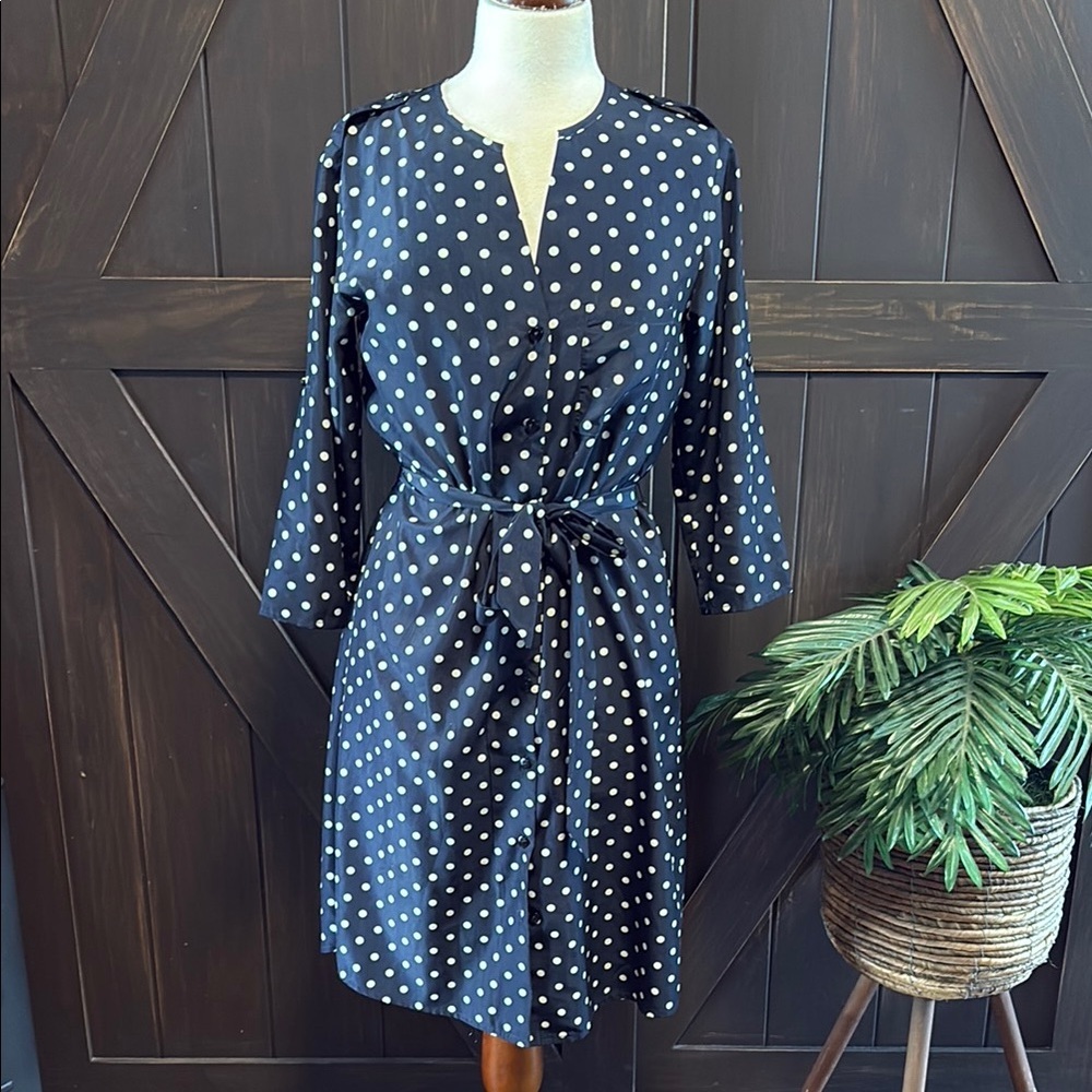 41 Hawthorn Blue and White Wrap Tie Front Dress